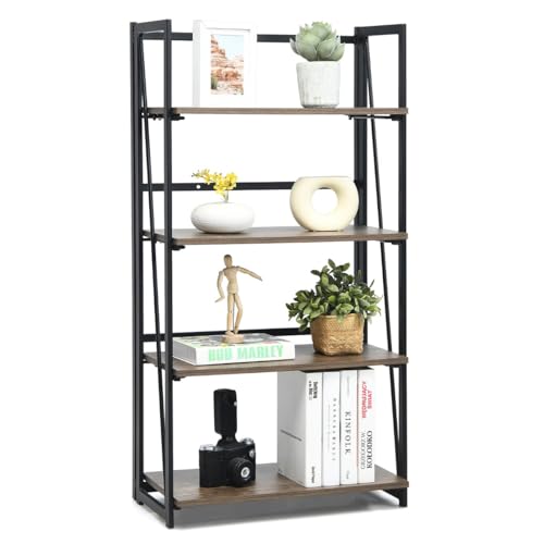 HaoChrymec 4-stufiges klappbares Bücherregal mit Metallrahmen, Industrielles Wandmontiertes Bücherregal, Platzsparendes Design, Regal für Wohnzimmer, Kinderzimmer, Braun, 60 x 30 x 117 cm HaoChrymec 4-stufiges klappbares Bücherregal mit Metallrahmen, Industrielles Wandmontiertes Bücherregal, Platzsparendes Design, Regal für Wohnzimmer, Kinderzimmer, Braun, 60 x 30 x 117 cm von HaoChrymec