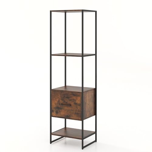 HaoChrymec 5-stöckiges Bücherregal mit Schublade & Metallrahmen, Modernes Standregal, Platzsparend, Bücher Regal für Wohnzimmer, Schlafzimmer, Kinderzimmer, Rustikales Braun, 45 x 35 x 160 cm HaoChrymec 5-stöckiges Bücherregal mit Schublade & Metallrahmen, Modernes Standregal, Platzsparend, Bücher Regal für Wohnzimmer, Schlafzimmer, Kinderzimmer, Rustikales Braun, 45 x 35 x 160 cm von HaoChrymec