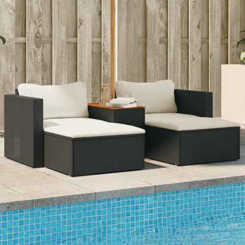 HaoChrymec 5tlg. Garten-Sofagarnitur mit Kissen Schwarz Poly Rattan Akazie, Modulares Sofa mit Beistelltisch, Outdoor Lounge Möbel für Terrasse und Balkon, 80 x 70 x 59.5 cm von HaoChrymec