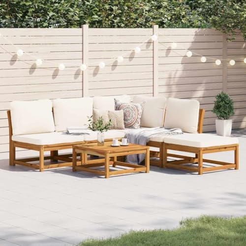 HaoChrymec 6-TLG. Garten-Lounge-Set mit Kissen Akazien-Massivholz, Modulares Design, Outdoor Möbel Set, Gartensofa, Sitzbank Outdoor, Balkonmöbel Set, Cremeweiße Kissen, 63 x 73 x 65 cm von HaoChrymec