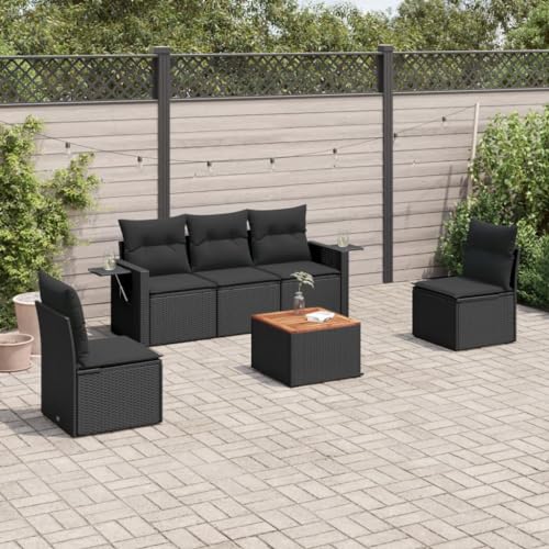 HaoChrymec 6-TLG. Garten-Sofagarnitur mit Kissen Schwarz aus PE-Rattan, Modulares Design, Beistelltisch mit Akazienholz, Gartenmöbel Set, Gartenlounge Outdoor, Sitzgruppe Outdoor, 62 x 62 x 69 cm HaoChrymec 6-TLG. Garten-Sofagarnitur mit Kissen Schwarz aus PE-Rattan, Modulares Design, Beistelltisch mit Akazienholz, Gartenmöbel Set, Gartenlounge Outdoor, Sitzgruppe Outdoor, 62 x 62 x 69 cm von HaoChrymec