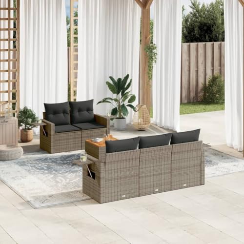 HaoChrymec 6-TLG. Garten-Sofagarnitur mit Kissen aus PE-Rattan, Modulares Design, Beistelltisch mit Akazienholz, Outdoor Lounge Set, Gartenmöbel Set, Gartenlounge Outdoor, Grau, 55 x 62 x 69 cm HaoChrymec 6-TLG. Garten-Sofagarnitur mit Kissen aus PE-Rattan, Modulares Design, Beistelltisch mit Akazienholz, Outdoor Lounge Set, Gartenmöbel Set, Gartenlounge Outdoor, Grau, 55 x 62 x 69 cm von HaoChrymec