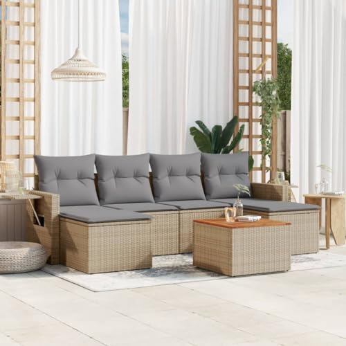 HaoChrymec 7-TLG. Garten-Sofagarnitur mit Kissen Beige, PE-Rattan, Modulares Design, Gartenmöbel Set mit Beistelltisch, Sitzgruppe Outdoor, Gartensofa für Terrasse, 55 x 55 cm von HaoChrymec