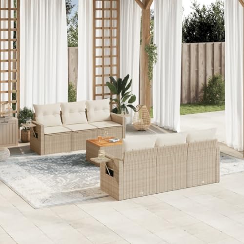 HaoChrymec 7-TLG. Garten-Sofagarnitur mit Kissen Beige Poly Rattan, Modulares Design, Beistelltisch mit Gasfedern, Outdoor Couch, Sitzgruppe Outdoor, Gartenmöbel Set, 55 x 55 x 37 cm HaoChrymec 7-TLG. Garten-Sofagarnitur mit Kissen Beige Poly Rattan, Modulares Design, Beistelltisch mit Gasfedern, Outdoor Couch, Sitzgruppe Outdoor, Gartenmöbel Set, 55 x 55 x 37 cm von HaoChrymec