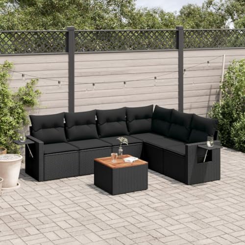 HaoChrymec 7-TLG. Garten-Sofagarnitur mit Kissen Schwarz, PE-Rattan, Modulares Design, Beistelltisch mit Akazienholz, Sitzgruppe Outdoor, Gartenmöbel Set, Outdoor Couch, 62 x 62 x 69 cm HaoChrymec 7-TLG. Garten-Sofagarnitur mit Kissen Schwarz, PE-Rattan, Modulares Design, Beistelltisch mit Akazienholz, Sitzgruppe Outdoor, Gartenmöbel Set, Outdoor Couch, 62 x 62 x 69 cm von HaoChrymec