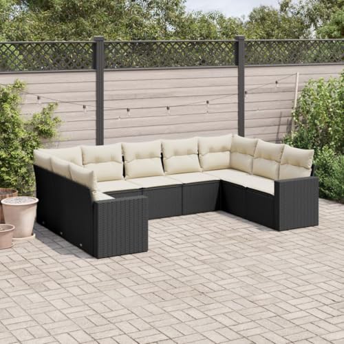 HaoChrymec 9-TLG. Garten-Sofagarnitur mit Kissen, Schwarz, PE-Rattan, Modulares Design, Outdoor Couch, Gartenlounge Outdoor, Sitzgruppe Outdoor, Gartensofa, 62 x 62 x 69 cm von HaoChrymec
