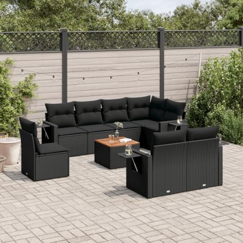 HaoChrymec 9-TLG. Garten-Sofagarnitur mit Kissen Schwarz Poly Rattan, Modular Design, Gartensofa mit Beistelltisch, Sitzgruppe für Outdoor, Gartenlounge, Outdoor Couch, 62 x 62 x 69 cm von HaoChrymec