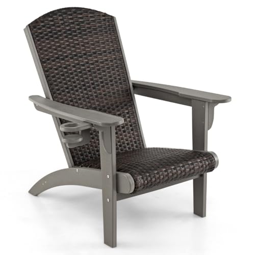 HaoChrymec Adirondack Stuhl mit Getränkehalter, HDPE & Rattan Gartenstuhl, Ergonomisches Design, Outdoor Stuhl, Balkonstuhl, Gartenmöbel Set, Grau, 92 x 76 x 100 cm HaoChrymec Adirondack Stuhl mit Getränkehalter, HDPE & Rattan Gartenstuhl, Ergonomisches Design, Outdoor Stuhl, Balkonstuhl, Gartenmöbel Set, Grau, 92 x 76 x 100 cm von HaoChrymec
