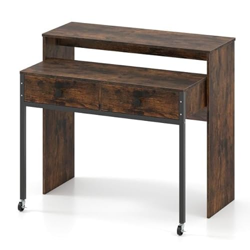 HaoChrymec Ausziehbarer Schreibtisch mit 2 Schubladen & Rollen, Kompakter PC Schreibtischs für Homeoffice, Gaming Schreibtisch für Jugendzimmer oder Kinderzimmer, Rustikales Braun, 100 x 63 x 88 cm HaoChrymec Ausziehbarer Schreibtisch mit 2 Schubladen & Rollen, Kompakter PC Schreibtischs für Homeoffice, Gaming Schreibtisch für Jugendzimmer oder Kinderzimmer, Rustikales Braun, 100 x 63 x 88 cm von HaoChrymec