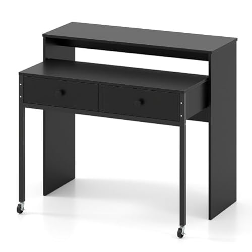 HaoChrymec Ausziehbarer Schreibtisch mit 2 Schubladen & Rollen, Kompakter PC Schreibtischs für Homeoffice, Gaming Schreibtisch für Jugendzimmer oder Kinderzimmer, Schwarz, 100 x 63 x 88 cm HaoChrymec Ausziehbarer Schreibtisch mit 2 Schubladen & Rollen, Kompakter PC Schreibtischs für Homeoffice, Gaming Schreibtisch für Jugendzimmer oder Kinderzimmer, Schwarz, 100 x 63 x 88 cm von HaoChrymec