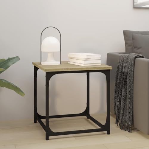 HaoChrymec Beistelltisch Sonoma-Eiche, Holzwerkstoff, Stabiler Stahlrahmen, Verstellbare Beine, Modernes Design für Wohnzimmer, Balkon, Sofa Tisch, 40 x 40 x 40 cm von HaoChrymec