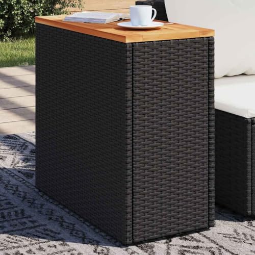 HaoChrymec Beistelltisch mit Holzplatte, PE-Rattan und Stahlrahmen, Modernes Design für Outdoor, Garten, Balkon, Schwarz und Braun, 58x27.5x55 cm HaoChrymec Beistelltisch mit Holzplatte, PE-Rattan und Stahlrahmen, Modernes Design für Outdoor, Garten, Balkon, Schwarz und Braun, 58x27.5x55 cm von HaoChrymec