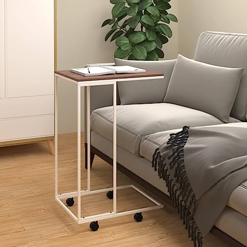 HaoChrymec Beistelltisch mit Rollen, Weiß, 40 x 30 x 63.5 cm, Holzwerkstoff, C-Design, Praktischer Sofa Tisch, Modernes Design für Wohnzimmer und Balkon von HaoChrymec