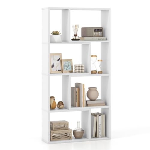 HaoChrymec Bücherregal mit 4 Ebenen, Standregal mit 8 Fächern, Geometrisches Design, Holzwerkstoff, Book Shelf, Raumtrenner Regal, Regal für Wohnzimmer, Schlafzimmer, 60 x 20 x 120 cm, Weiß HaoChrymec Bücherregal mit 4 Ebenen, Standregal mit 8 Fächern, Geometrisches Design, Holzwerkstoff, Book Shelf, Raumtrenner Regal, Regal für Wohnzimmer, Schlafzimmer, 60 x 20 x 120 cm, Weiß von HaoChrymec