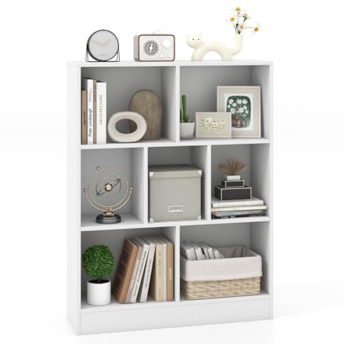 HaoChrymec Bücherregal mit 7 Fächern, Standregal aus MDF, Offenes Design, Bücher Regal für Wohnzimmer, Büro oder Kinderzimmer, Raumtrenner Regal, Weiß, 80 x 24 x 104 cm HaoChrymec Bücherregal mit 7 Fächern, Standregal aus MDF, Offenes Design, Bücher Regal für Wohnzimmer, Büro oder Kinderzimmer, Raumtrenner Regal, Weiß, 80 x 24 x 104 cm von HaoChrymec