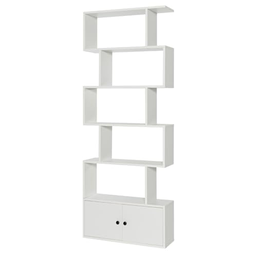 HaoChrymec Bücherregal mit Türen, 5-stufiges Standregal, Raumtrenner Regal mit S-förmigem Design, Bücher Regal für Wohnzimmer, Schlafzimmer, Heimbüro, Weiß, 70 x 23 x 183 cm HaoChrymec Bücherregal mit Türen, 5-stufiges Standregal, Raumtrenner Regal mit S-förmigem Design, Bücher Regal für Wohnzimmer, Schlafzimmer, Heimbüro, Weiß, 70 x 23 x 183 cm von HaoChrymec
