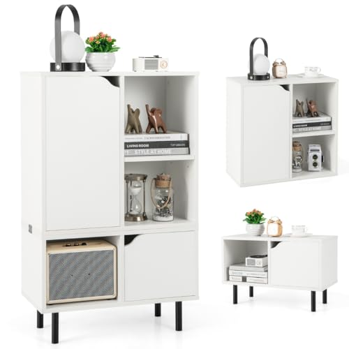 HaoChrymec Bücherregal stapelbar mit 2 Türen & 5 Fächern, Verstellbares Regal, Multifunktionales Aufbewahrungsregal, Modernes Design für Wohnzimmer, Büro, Weiß, 60 x 30 x 96,5 cm von HaoChrymec
