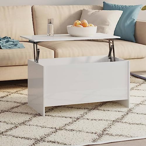 HaoChrymec Couchtisch Hochglanz-Weiß mit Höhenverstellbarer Tischplatte, Viel Stauraum, Modernes Design, Beistelltisch für Wohnzimmer, Büro, oder Essbereich, 102 x 55.5 x 52.5 cm von HaoChrymec