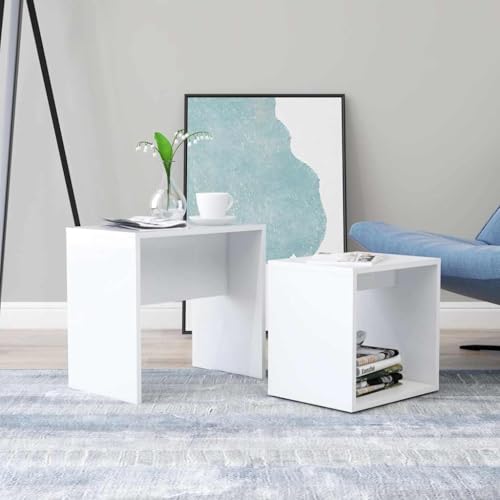 HaoChrymec Couchtisch-Set Weiß, 2-teilige Beistelltische, Modernes Design aus Holzwerkstoff, Platzsparend, Multifunktional als Wohnzimmer Tisch oder Nachttisch, 48 x 30 x 45 cm und 37 x 29 x 36 cm HaoChrymec Couchtisch-Set Weiß, 2-teilige Beistelltische, Modernes Design aus Holzwerkstoff, Platzsparend, Multifunktional als Wohnzimmer Tisch oder Nachttisch, 48 x 30 x 45 cm und 37 x 29 x 36 cm von HaoChrymec