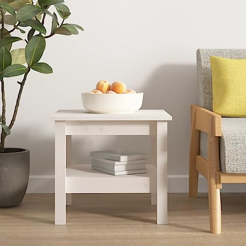 HaoChrymec Couchtisch Weiß, Massivholz Kiefer, Mit Regal, Modernes Design, Beistelltisch für Wohnzimmer, Kaffee Tisch für Couch, Wohnzimmer Tisch, 45 x 45 x 40 cm von HaoChrymec