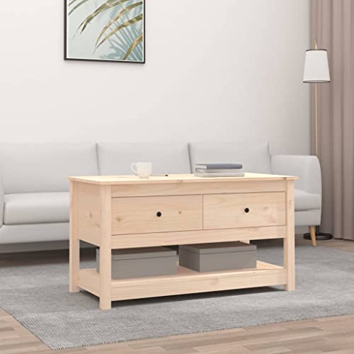 HaoChrymec Couchtisch aus Massivholz Kiefer, Robuste Tischplatte mit 1 Offenem Regal und 2 Schubladen, Moderne Ablage, Wohnzimmer Tisch für Couch, Elegantes Design, Schwarz, 102 x 49 x 55 cm von HaoChrymec