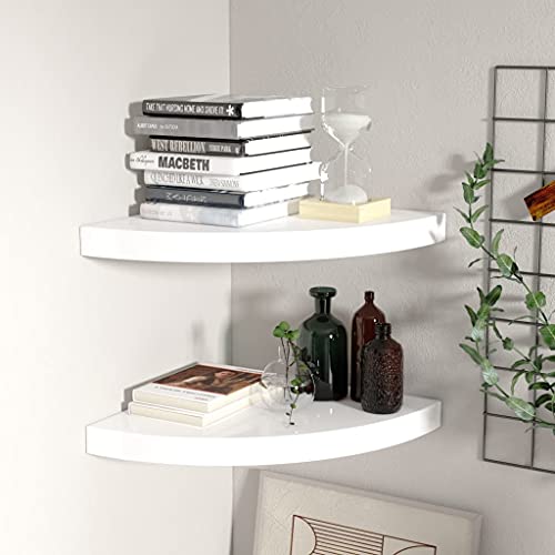 HaoChrymec Eck-Schweberegale 2 STK. mit Waben-MDF und Metall, Unsichtbare Befestigung, Floating Shelves, Eckregal Hängend, Regale für Wände, Hochglanz-Weiß, 35 x 35 x 3.8 cm von HaoChrymec