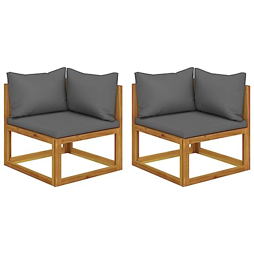 HaoChrymec Ecksofas 2 STK. Modular mit Kissen, Massivholz Akazie, Witterungsbeständig, Lounge Möbel Outdoor, Gartenlounge Outdoor, Gartenmöbel Set, Dunkelgrau, 70 x 70 x 60 cm von HaoChrymec
