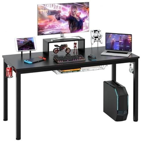 HaoChrymec Gaming Schreibtisch mit Monitorablage und Getränkehalter, Ergonomischer Computertisch aus MDF und Eisen, für PC und Gaming, Schreibtisch Jugendzimmer, Schwarz, 140 x 60 cm HaoChrymec Gaming Schreibtisch mit Monitorablage und Getränkehalter, Ergonomischer Computertisch aus MDF und Eisen, für PC und Gaming, Schreibtisch Jugendzimmer, Schwarz, 140 x 60 cm von HaoChrymec