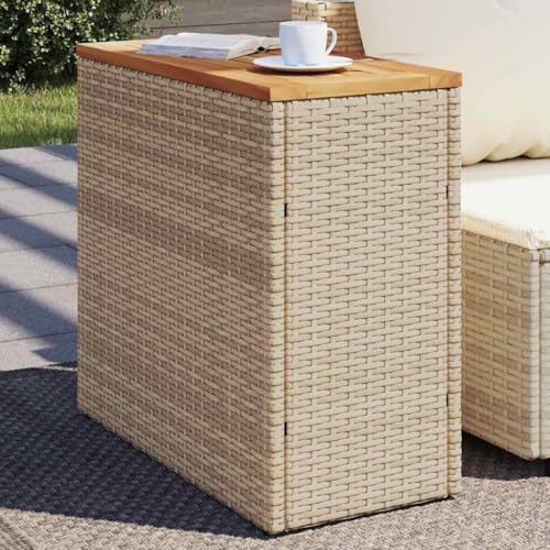 HaoChrymec Garten-Beistelltisch mit Holzplatte und PE-Rattan, Stabiler Rahmen, Outdoor-Möbel, Beistelltisch Garten, Loungetisch Outdoor, Beige, 58 x 27.5 x 55 cm HaoChrymec Garten-Beistelltisch mit Holzplatte und PE-Rattan, Stabiler Rahmen, Outdoor-Möbel, Beistelltisch Garten, Loungetisch Outdoor, Beige, 58 x 27.5 x 55 cm von HaoChrymec