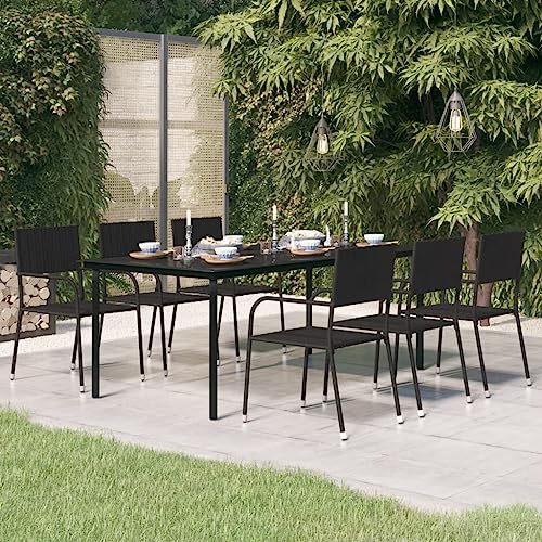 HaoChrymec Garten-Esstisch Schwarz aus Pulverbeschichtetem Stahl und Glas, Stabil und Wetterfest, Ideal für Outdoor-Bereich, Dining Table, Beistelltisch Garten, Loungetisch Outdoor, 200x100x74 cm von HaoChrymec