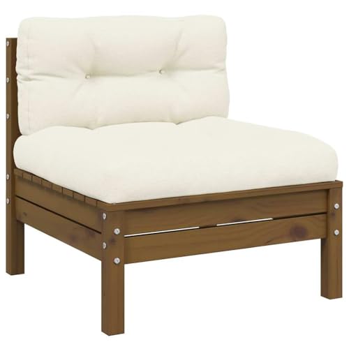 HaoChrymec Garten-Mittelsofa aus Massivholz Kiefer mit Kissen in Honigbraun, Modularer Aufbau, Outdoor Sofa, Gartensofa, Sitzgruppe Outdoor, Balkon Sofa, 63.5 x 63.5 x 62.5 cm von HaoChrymec