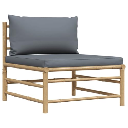 HaoChrymec Garten-Mittelsofa mit Dunkelgrauen Kissen aus Bambus, Outdoor Lounge Sofa, Modular, Gartenmöbel Set, Sitzgruppe Outdoor, 65 x 70 x 60 cm von HaoChrymec