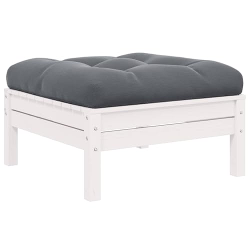HaoChrymec Gartenhocker mit Anthrazit Kissen aus Massivholz Kiefer, Modularer Hocker Outdoor, Fußhocker für Garten-Lounge, Kleine Sitzgelegenheit, Weiß, 63.5 x 63.5 x 28.5 cm HaoChrymec Gartenhocker mit Anthrazit Kissen aus Massivholz Kiefer, Modularer Hocker Outdoor, Fußhocker für Garten-Lounge, Kleine Sitzgelegenheit, Weiß, 63.5 x 63.5 x 28.5 cm von HaoChrymec