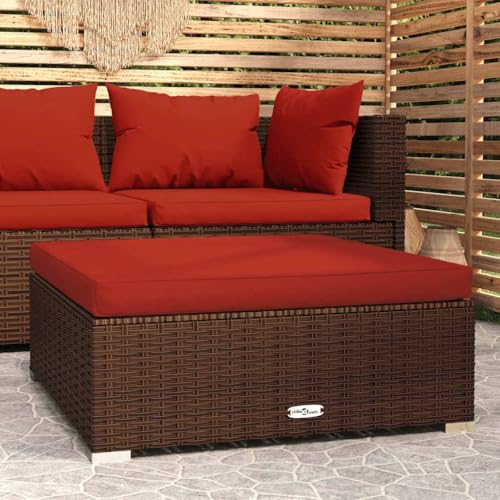 HaoChrymec Gartenhocker mit Kissen aus PE-Rattan, Pulverbeschichteter Stahlrahmen, Modulares Design, Hocker Outdoor, Fußhocker Outdoor, Braun, 70 x 70 x 30 cm von HaoChrymec