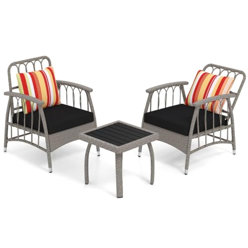 HaoChrymec Gartenmöbel Set mit 5-Fach Verstellbarer Rückenlehne, Polyrattan Balkonmöbel, Tisch und Stühle Set für Terrasse, Garten, Balkon, Grau-Mix, 48 x 48 x 42 cm von HaoChrymec