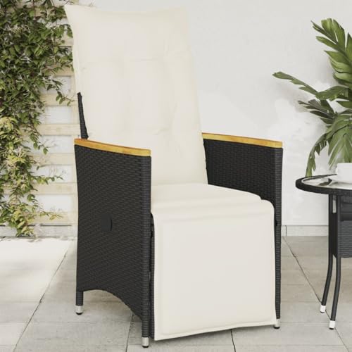 HaoChrymec Gartensessel Verstellbar mit Kissen Schwarz Poly Rattan, Verstellbare Rückenlehne und Fußstütze, Relaxsessel Garten, Garten Möbel, Terassenstuhl Außen, 56 x 59 x 92 cm von HaoChrymec