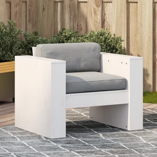 HaoChrymec Gartensessel Weiß aus Massivholz Kiefer, Komfortable Armlehnen, Outdoor Stuhl für Terrasse, Balkon Stuhl, Gartenstühle für Außenbereich, 79x60x62 cm von HaoChrymec
