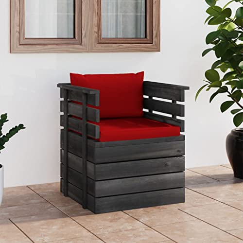 HaoChrymec Gartensessel mit Kissen aus Massivem Kiefernholz, Modularer Outdoor Stuhl, Für Balkon und Terrasse, Komfortables Outdoor Sofa, Rot, 70 x 65 x 71.5 cm von HaoChrymec