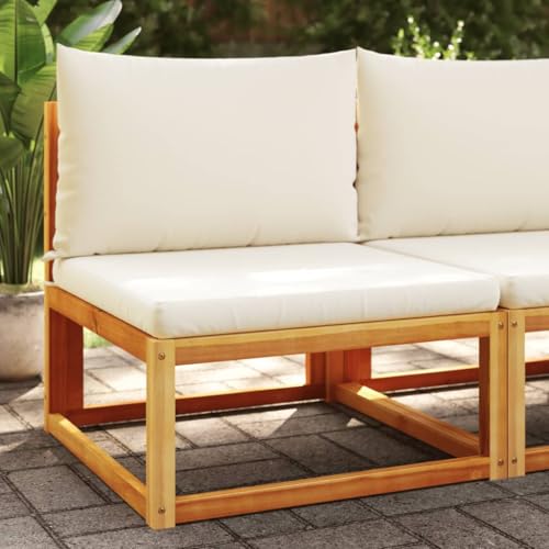 HaoChrymec Gartensessel ohne Armlehnen mit Kissen, Massives Akazienholz, Modulares Design, Outdoor Möbel für Garten und Terrasse, Balkon Stuhl, Terrassenstuhl Außen, Beige, 65 x 65 x 65 cm von HaoChrymec