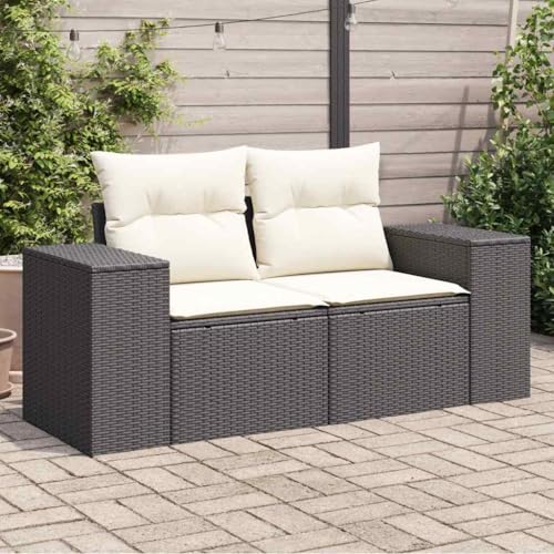 HaoChrymec Gartensofa 2-Sitzer Schwarz Poly Rattan mit Kissen, Abnehmbare Bezüge, Modulares Design, Stauraum unter Sitzfläche, Outdoor Couch für Balkon und Garten, 186 x 62 x 69 cm HaoChrymec Gartensofa 2-Sitzer Schwarz Poly Rattan mit Kissen, Abnehmbare Bezüge, Modulares Design, Stauraum unter Sitzfläche, Outdoor Couch für Balkon und Garten, 186 x 62 x 69 cm von HaoChrymec