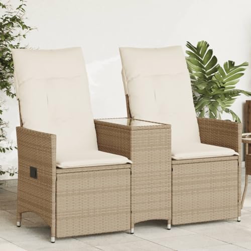 HaoChrymec Gartensofa 2-Sitzer Verstellbar mit Tisch Beige Poly Rattan, Mit Verstellbarer Rückenlehne, Praktische Ablage, Outdoor Couch, Lounge Möbel Outdoor, Balkon Sofa, 130 x 59 x 92 cm HaoChrymec Gartensofa 2-Sitzer Verstellbar mit Tisch Beige Poly Rattan, Mit Verstellbarer Rückenlehne, Praktische Ablage, Outdoor Couch, Lounge Möbel Outdoor, Balkon Sofa, 130 x 59 x 92 cm von HaoChrymec