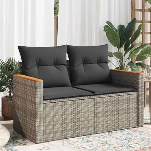 HaoChrymec Gartensofa 2-Sitzer mit Kissen Grau, PE-Rattan, Pulverbeschichteter Stahl, Modulares Design, Lounge Möbel für Garten, Balkon Sofa, UV-beständig, 124 x 62 x 69 cm HaoChrymec Gartensofa 2-Sitzer mit Kissen Grau, PE-Rattan, Pulverbeschichteter Stahl, Modulares Design, Lounge Möbel für Garten, Balkon Sofa, UV-beständig, 124 x 62 x 69 cm von HaoChrymec