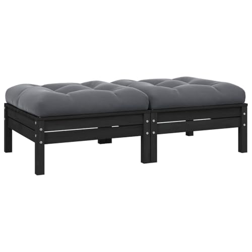 HaoChrymec Gartensofa 2-Sitzer mit Kissen aus Massivholz Kiefer, Modularer Aufbau, Outdoor Sofa, Sitzgruppe für Balkon, Balkon Möbel, Schwarz, 127 x 63.5 x 28.5 cm von HaoChrymec