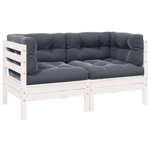 HaoChrymec Gartensofa 2-Sitzer mit Kissen aus Massivholz Kiefer, Modularer Aufbau, Outdoor Sofa für Balkon und Terrasse, Sitzgruppe Outdoor, Weiß, 127 x 63.5 x 62.5 cm von HaoChrymec