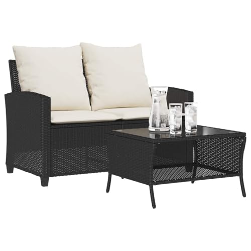 HaoChrymec Gartensofa 2-Sitzer mit Kissen & Tisch Schwarz, Poly Rattan, Modulares Design, Robuster Stahlrahmen, Outdoor Couch, Gartenmöbel Set, Balkon Sofa, 116 x 72 x 79 cm HaoChrymec Gartensofa 2-Sitzer mit Kissen & Tisch Schwarz, Poly Rattan, Modulares Design, Robuster Stahlrahmen, Outdoor Couch, Gartenmöbel Set, Balkon Sofa, 116 x 72 x 79 cm von HaoChrymec