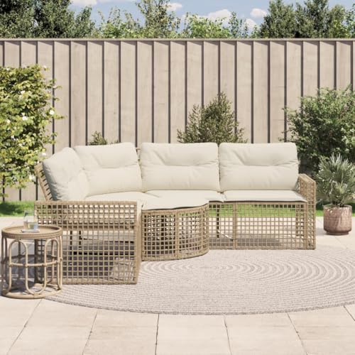 HaoChrymec Gartensofa in L-Form mit Kissen und Fußbank Beige Poly Rattan, Bequemes Sitzerlebnis, UV-beständig, Lounge Möbel Outdoor, Gartenmöbel Set, Balkon Sofa, 208 x 208 x 80 cm von HaoChrymec