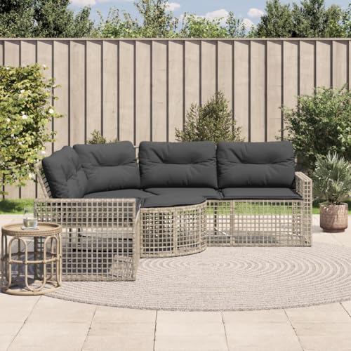 HaoChrymec Gartensofa in L-Form mit Kissen und Fußbank Hellgrau, PE-Rattan, Modular Design, Outdoor Couch, Gartenmöbel Set für Balkon, 208 x 208 x 80 cm von HaoChrymec