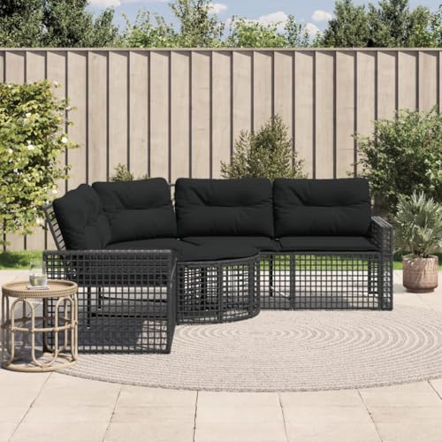 HaoChrymec Gartensofa in L-Form mit Kissen und Fußbank Schwarz, PE-Rattan, Modular Design, Outdoor Couch, Gartenmöbel Set für Balkon, 208 x 208 x 80 cm von HaoChrymec