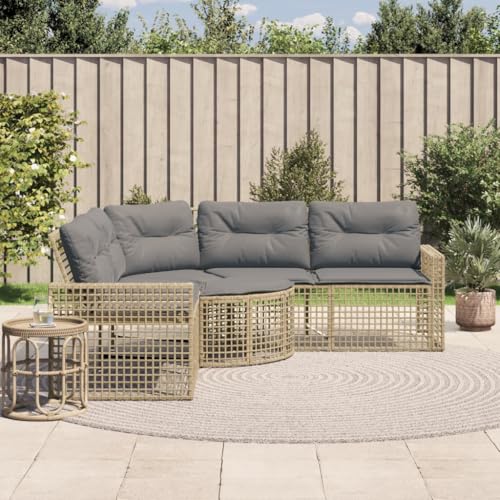 HaoChrymec Gartensofa in L-Form mit Kissen und Fußbank aus PE-Rattan, Abnehmbare Kissenbezüge, Verstellbare Füße, Lounge Möbel Outdoor, Balkon Sofa, Gartenmöbel Set, Beige, 208 x 208 x 80 cm von HaoChrymec
