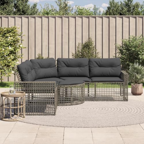 HaoChrymec Gartensofa in L-Form mit Kissen und Fußbank aus PE-Rattan, Verstellbare Füße, Abnehmbare Kissenbezüge, Lounge Möbel Outdoor, Balkon Sofa, Gartenmöbel Set, Grau, 208 x 208 x 80 cm von HaoChrymec